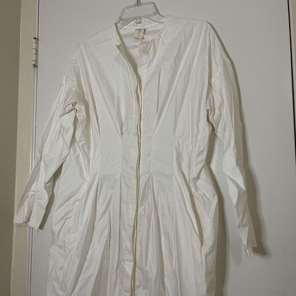 ZERO + Maria Cornejo ivory white long sleeve button down cotton dress US 4 - Picture 7 of 12